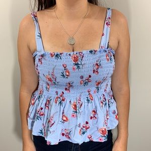 Mission Blue Floral Ruffle Bust Tank Large